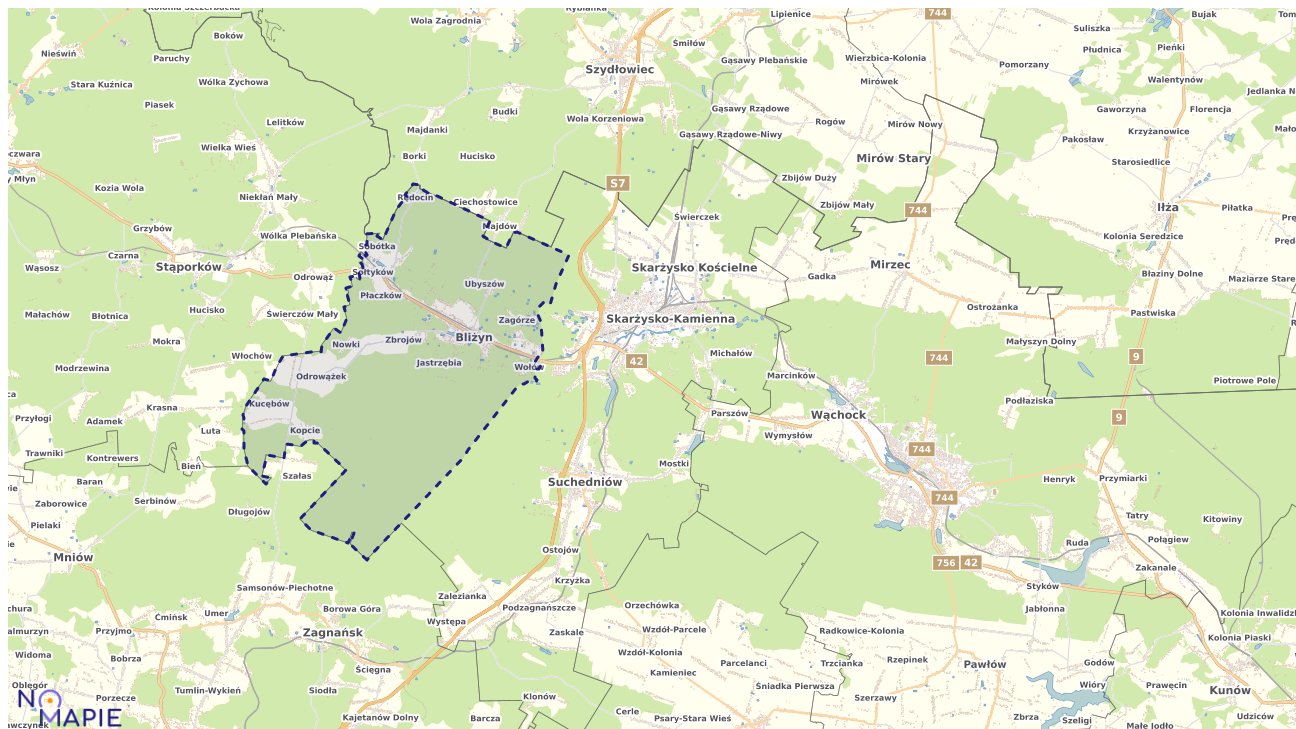 Mapa obszarów ochrony przyrody Bliżyna